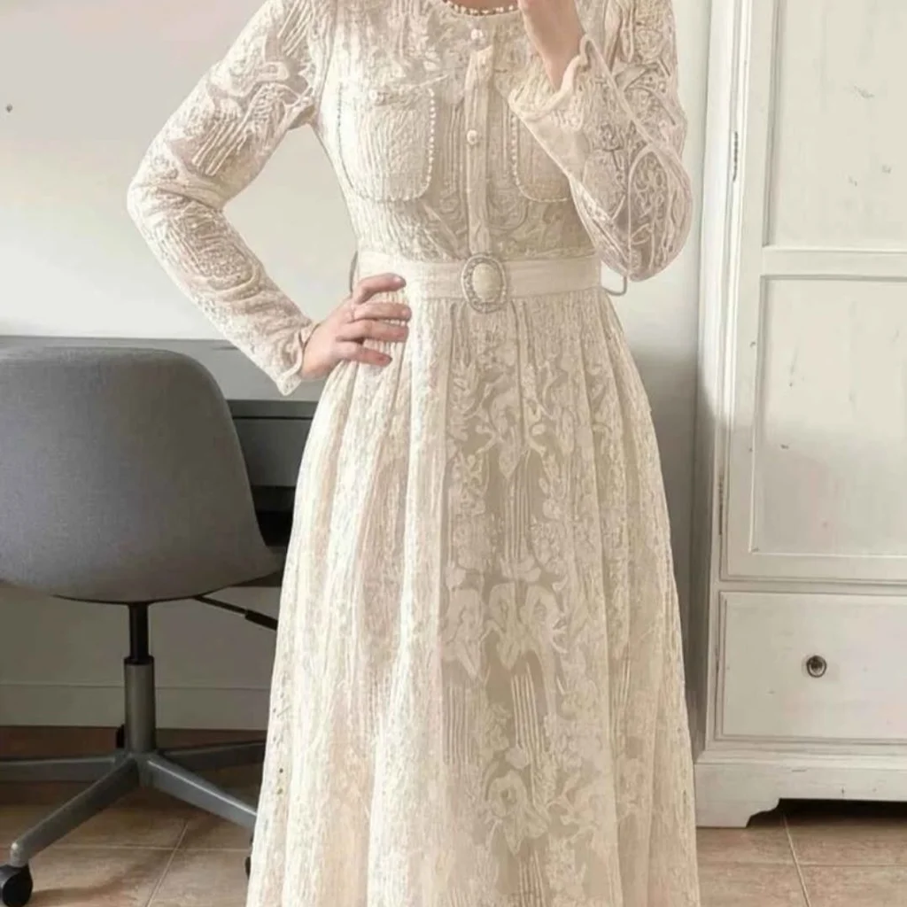Robe longue beige crème 